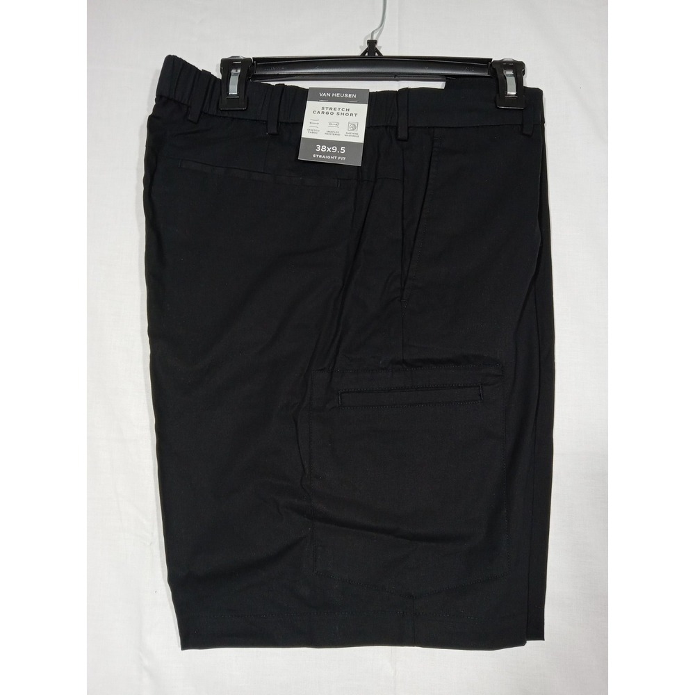 Van Heusen Cargo Shorts Men 38 Black Stretch Straight Fit 9.5 Inseam